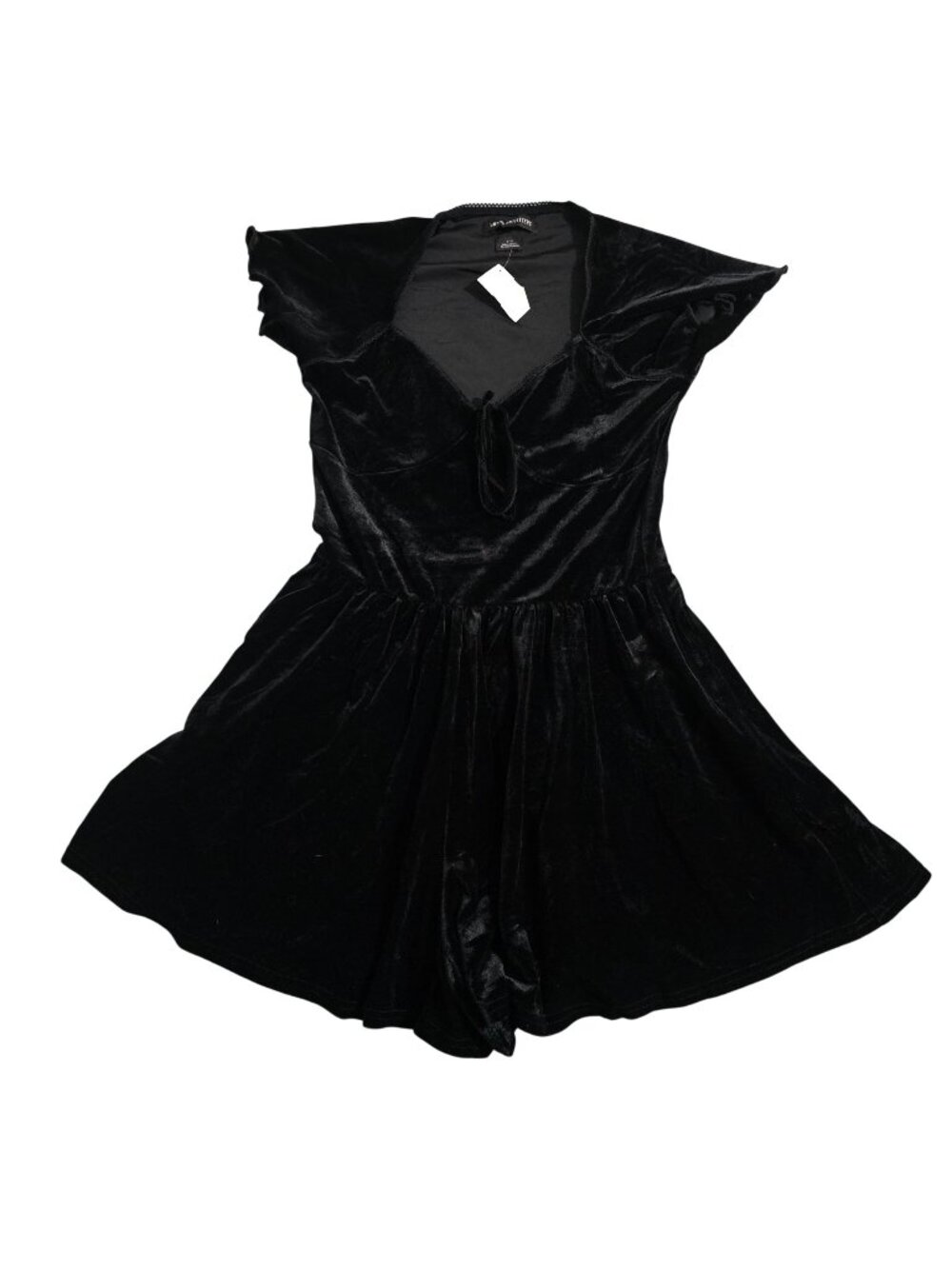 Urban Outfitters Large Black Velvet Romper Dress With Ruffle Sleeves